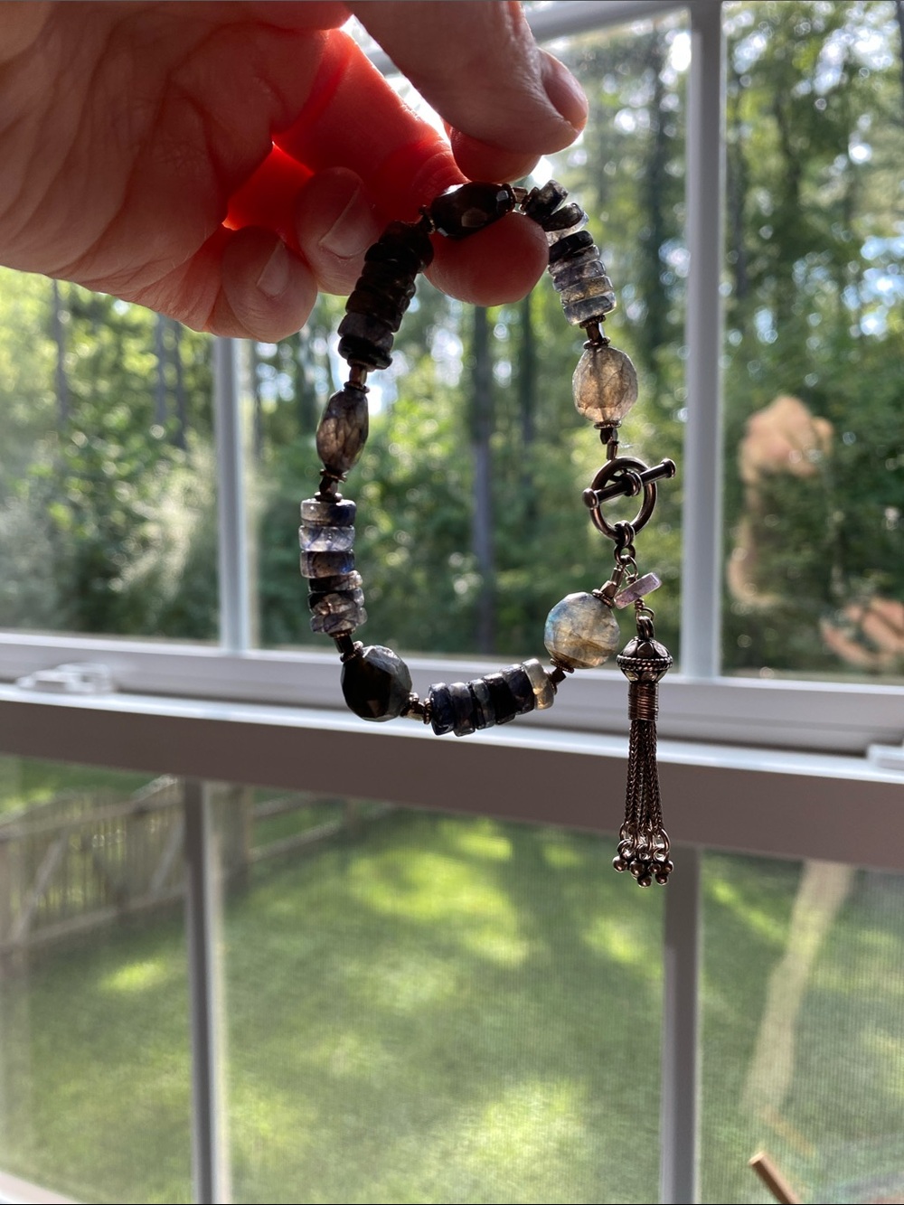 Labradorite silver bracelet earrings set